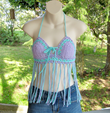 Lav/Aqua Fringed Halter Top  $25.00 Clearance
