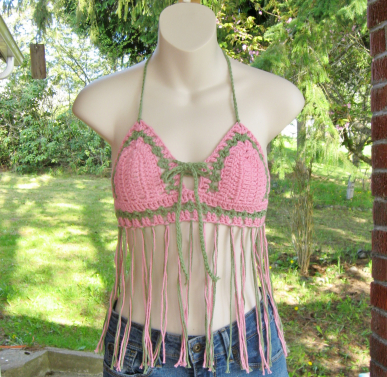 Pink/Green Fringed Halter Top  $25.00 Clearance