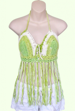 Green/White Fringed Halter Top $25.00 Clearance