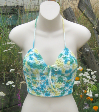Turq/,Yellow/ White Halter Top $26.00 Clerance