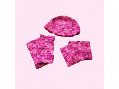 Var. Pink Hat, Fingerless Glove and Bootcuff Set  $37.50