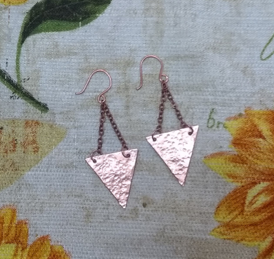 Triangle with Chain Copper Earrings $16.00