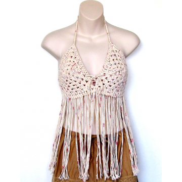 Oatmeal Fringed Halter $25.00 Clearance