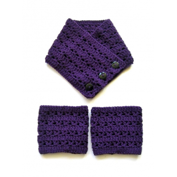 Purple Crochet 2 Way Cowl and Boot Cuff Set