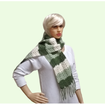 Green and Cream Chevron/Ripple Crochet Scarf
