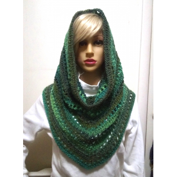 Variegated Green Hood/Cowl with Pointed Front   $32.00