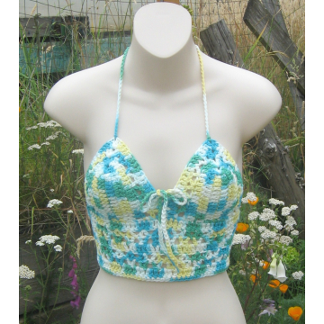 Turq/,Yellow/ White Halter Top $26.00 Clerance