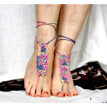 Multicolored Rectangle Barefoot Sandals $10.00