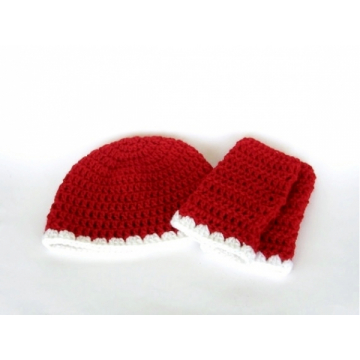 Red and White Hate and FIngerless Glove Set $25.00