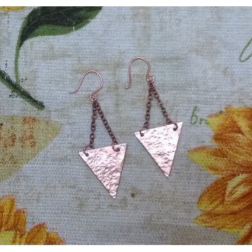 Triangle with Chain Copper Earrings $16.00