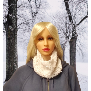 Creamy White Textured Crochet Cowl with Bits of Pink and Aqua